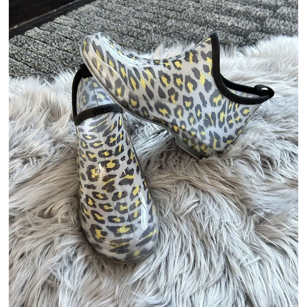 Neon Leopard Printed Grey Slip In Women's Rain Boots Size 7